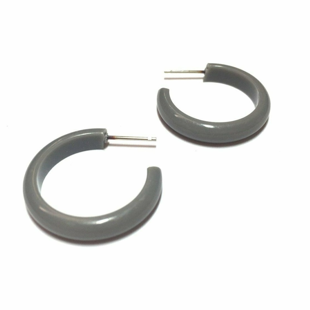 Vintage Lucite Skinny Perfect Hoop Gray Earrings